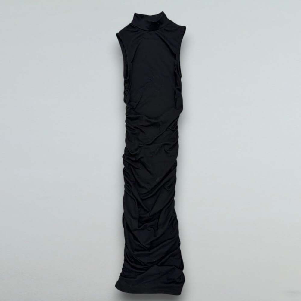 Black Ruched Bodycon Mock Neck Sleeveless Midi Dress Women’s XS US 2